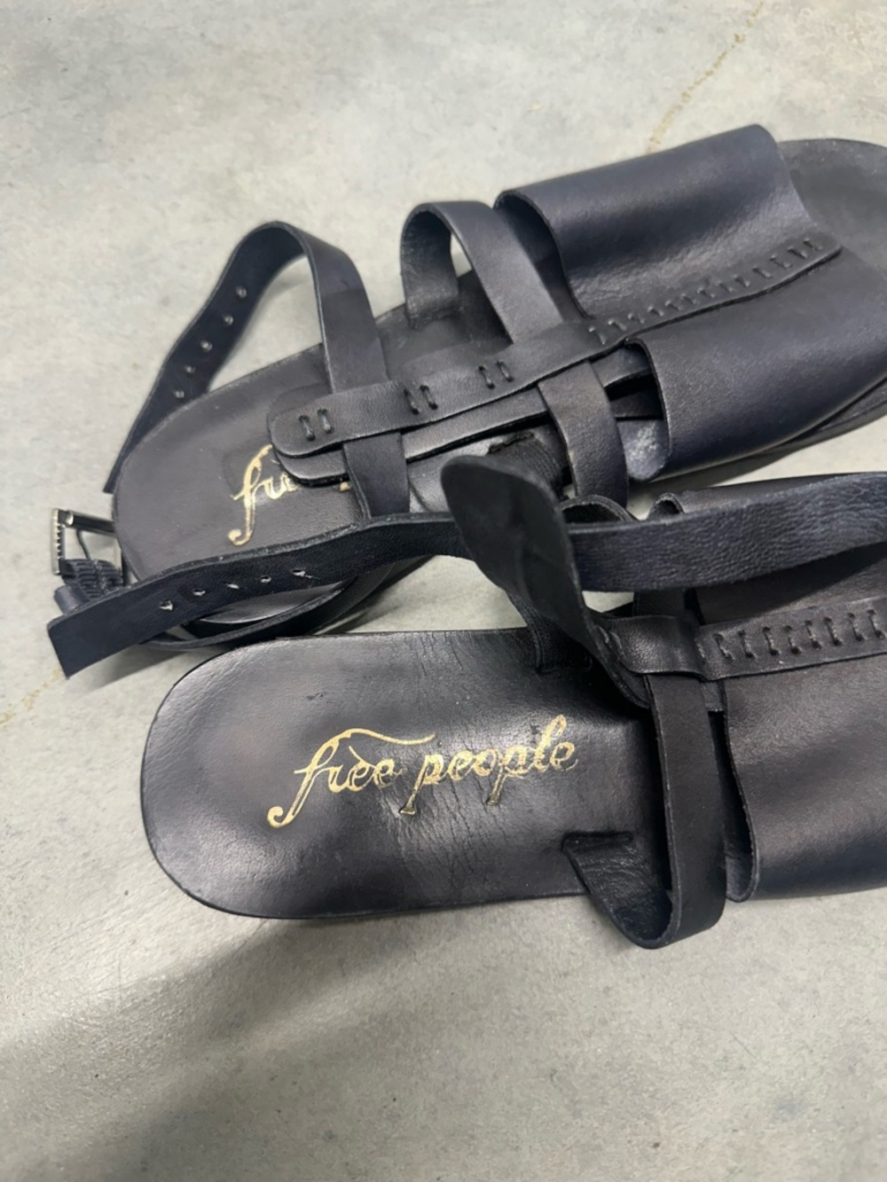 Free People Black Leather gladiator Slide Sandals with Ankle Strap size 36